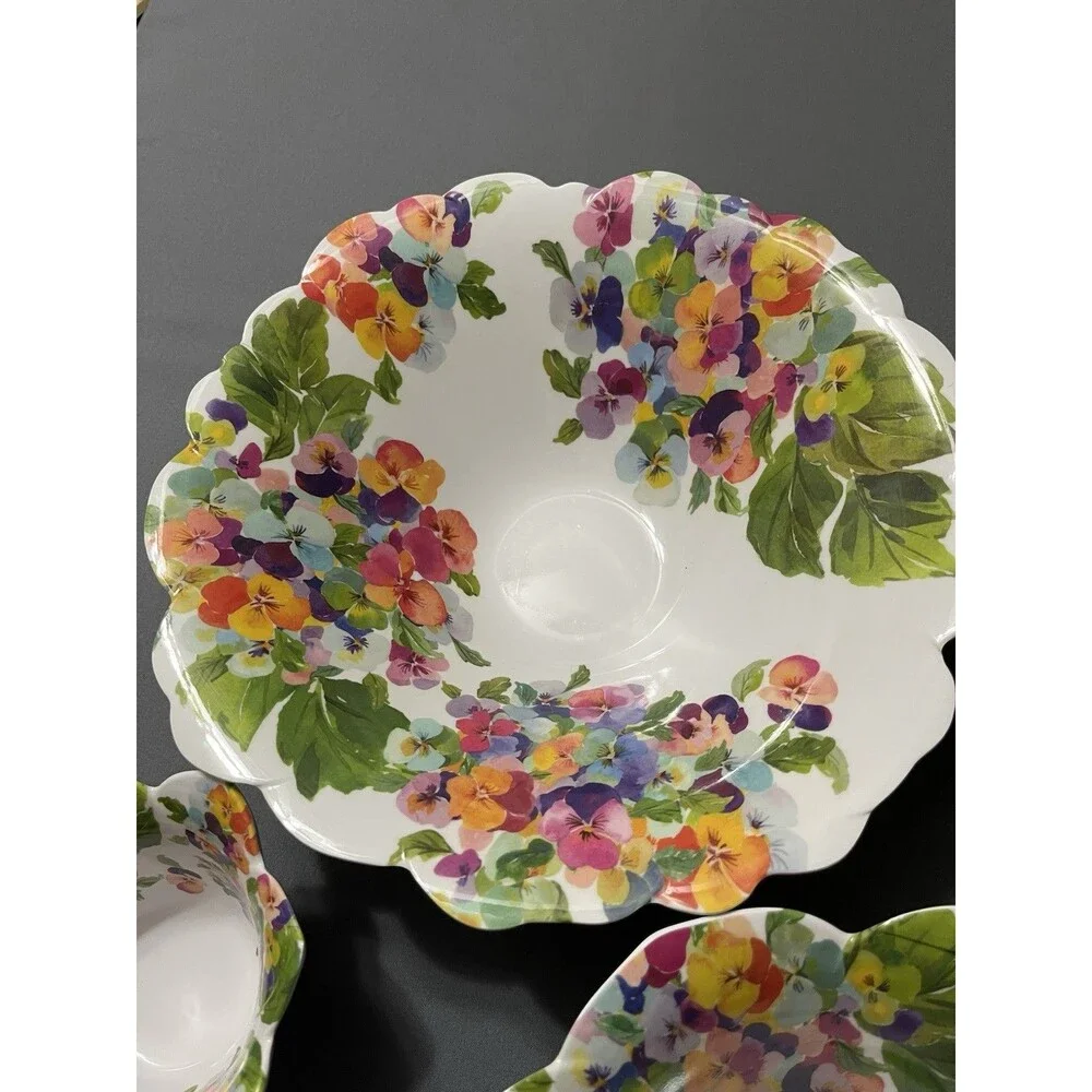 Rachael Zoe Melamine Floral Scalloped Dinner Set 4 Piece Bowls, Dishwasher Safe